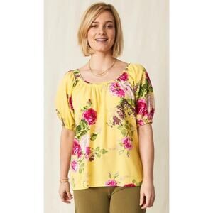 Matilda Jane Floral Peasant Blouse Size Small Yellow Enchanted Garden In Town